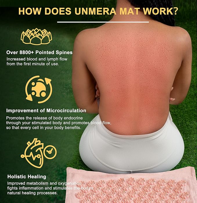 UNMERA Acupressure Mat and Pillow Set,Natural Premium Linen & Coconut Fiber Filling,for Back/Neck Pain Relief, Sciatic, Headache and Muscle Relaxation, Comes with Carrying Bag