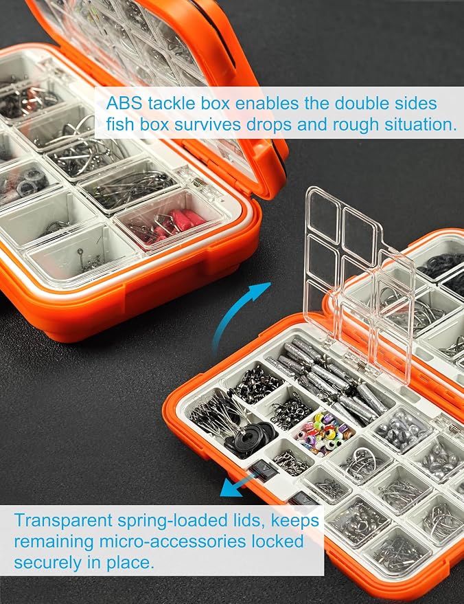 471pcs Fishing Accessories Kit Tackle Box with Tackle Included | Terminal Tackle Kit with Fishing Hooks, Sinker Weights, Swivels, Snaps, Beads, O-Rings, Bobbers, Fishing Gear Set Equipment