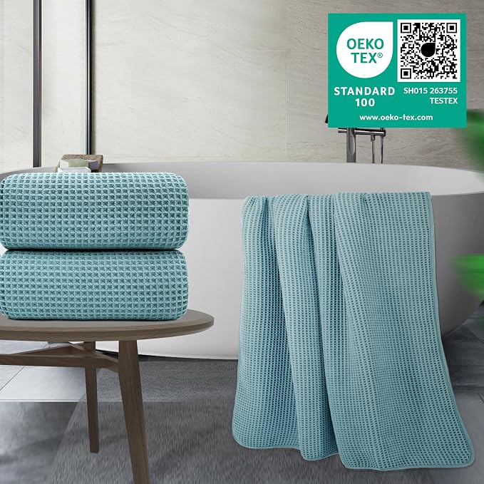 POLYTE 430 GSM Microfiber Quick Dry Lint Free Bath Sheet, 70 x 35 in, Set of 2 (Waffle Weave)