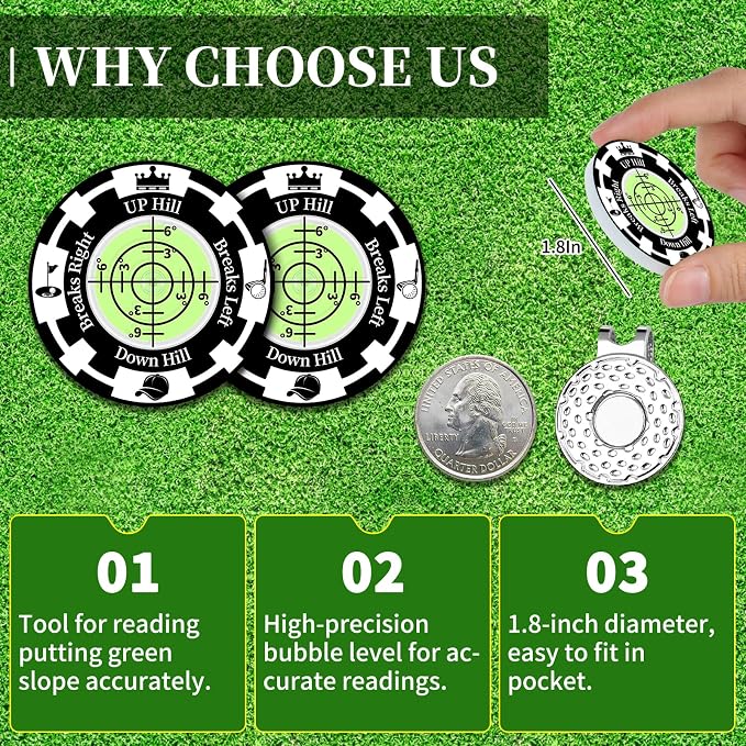 2 Pack Mangetic Golft Towels with Clip & 2 Pack Golf Green Reader Golf Ball Marker Hat Clip