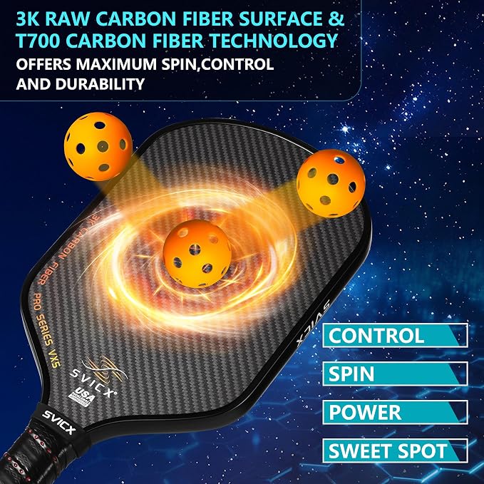 Carbon Fiber Pickleball Paddle 16mm – Professional Pickleball Paddles with Superior Control, Power & Spin – Extended Handle for Two-Handed Grip, USAPA Approved