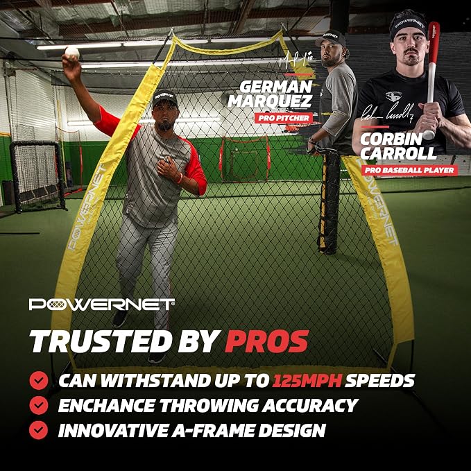 PowerNet Baseball Training Equipment Baseball Net, Portable Softball Batting Practice Pitching Screen, 7-FT I-Screen or A-Frame Pitching Net