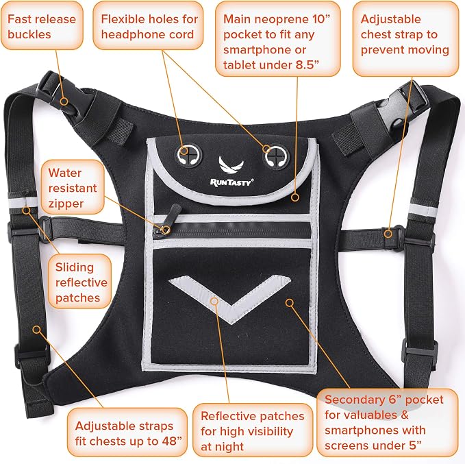 Running Mini Backpack Vest for Men & Women - Hi-viz gear, Holds Valuables, any Phone - Ideal for Fitness, Walking, Cycling!