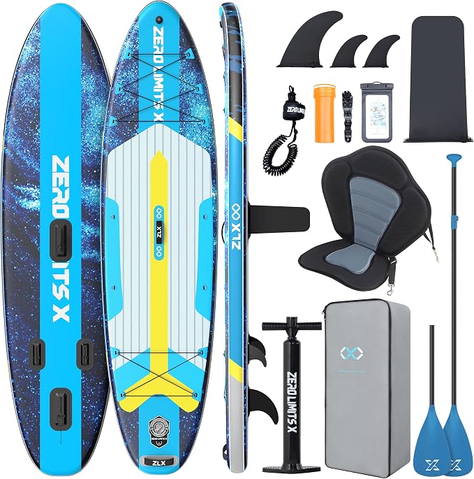 ZLX Inflatable Stand Up Paddle Board, 10'6" SUP Non-Slip Stable Deck Pad, Unique Center Fin, Premium Accessories, Paddleboard for Adults, Beginners, All Skill Levels