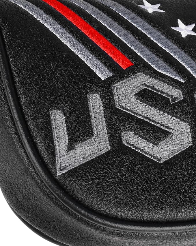 Big Teeth Golf Cover USA Stripe and Star Headcover Covers, Driver Fairway Wood Hybrid Headcovers Fits Blade Mallet Putter Iron and Woods with Magnetic Club Protector Pu Leather Golf Accessories