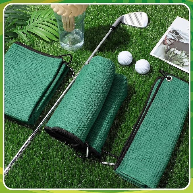 Batiyeer Golf Towels Bulk for Bags 16'' x 24'' Microfiber Waffle Pattern Golf Towels Trifold with Clip for Hiking,Tournament, Yoga