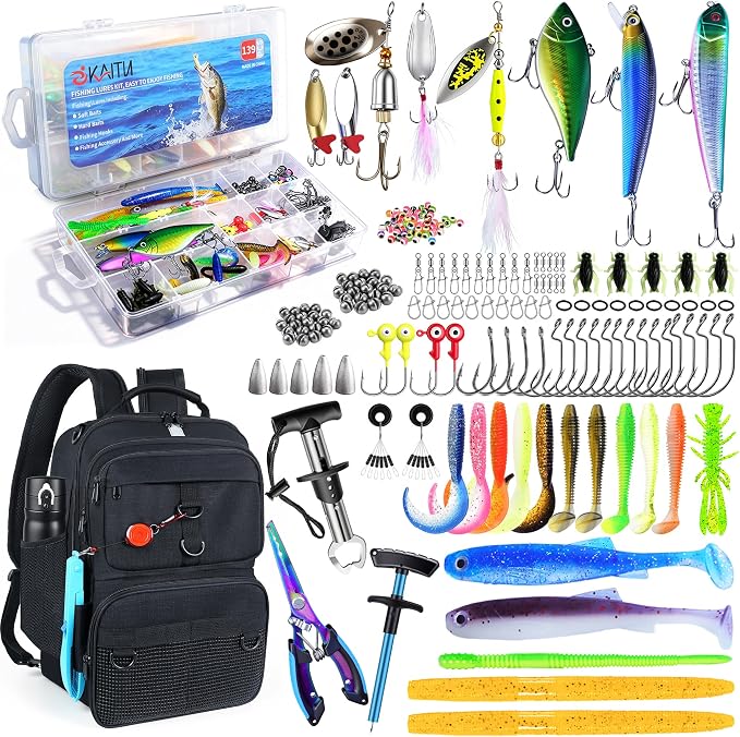 Fishing Backpack with Tackle Boxes and Rod Holder, 24L Fishing Sling Bag with Fishing Lures Kit, Fishing Gear Bag Gifts for Men Women - Black Backpack