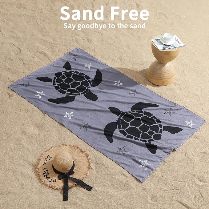 Belista Oversized Beach Towels 4 Pack,40”x70” Microfiber Thin Large Beach Towel Set for Adults Travel Camping Swimming,Turtle Starfish Them Sand Free Quick Dry Lightweight XL Pool Towels,Orange & Gray
