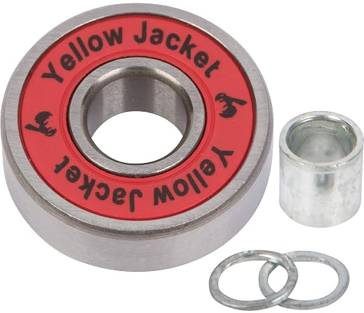 Yellow Jacket Premium Skateboard Bearings, Pro Longboard Bearings, 608, ABEC 11, Washers and Spacers, Racer Red (Pack of 8)