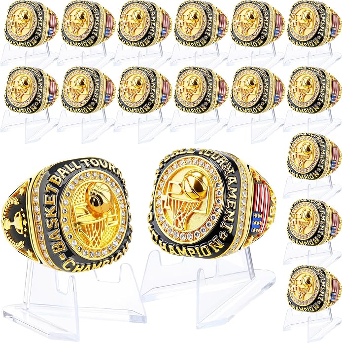 Misdary Soccer Baseball Basketball Championship Rings with Holder Most Valuable Player Trophy Gold Ring Award Gift Team Prize for Football Tournament Winner