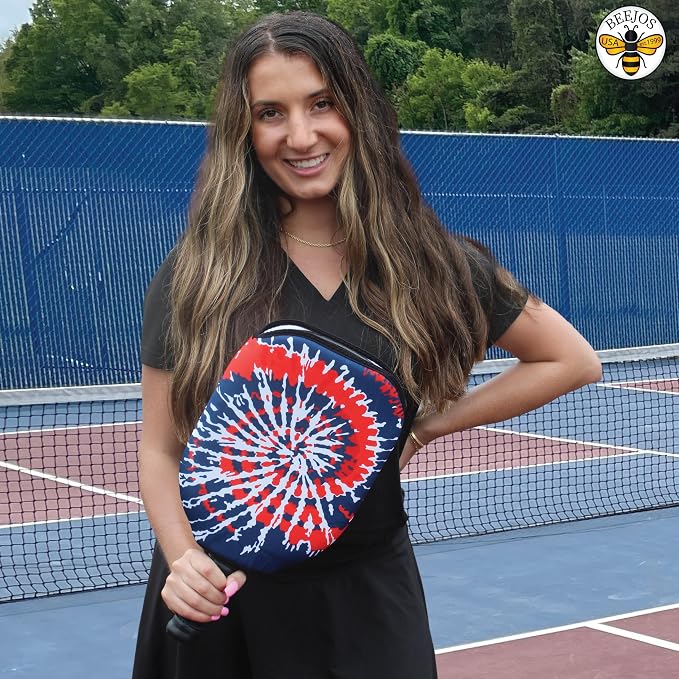 BeeJos Spirl Tie-Dye: Premium Slip-On Pickleball Paddle Cover-Fits Standard Size Paddles-Zipperless (Paddle not Included) Handmade in USA