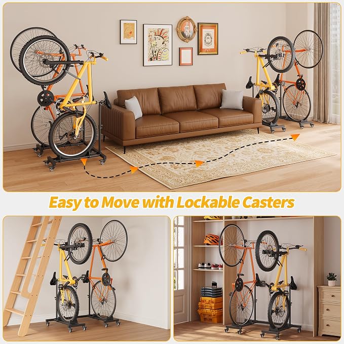 Sttoraboks Vertical Bike Stands (2 Pack)，Standing Bike Rack for Garage Floor，Upright Bicycle Floor Stand Indoor Bike Holder with Adjustable Height for Garage & Apartment - for Wheels Sizes up to 29”