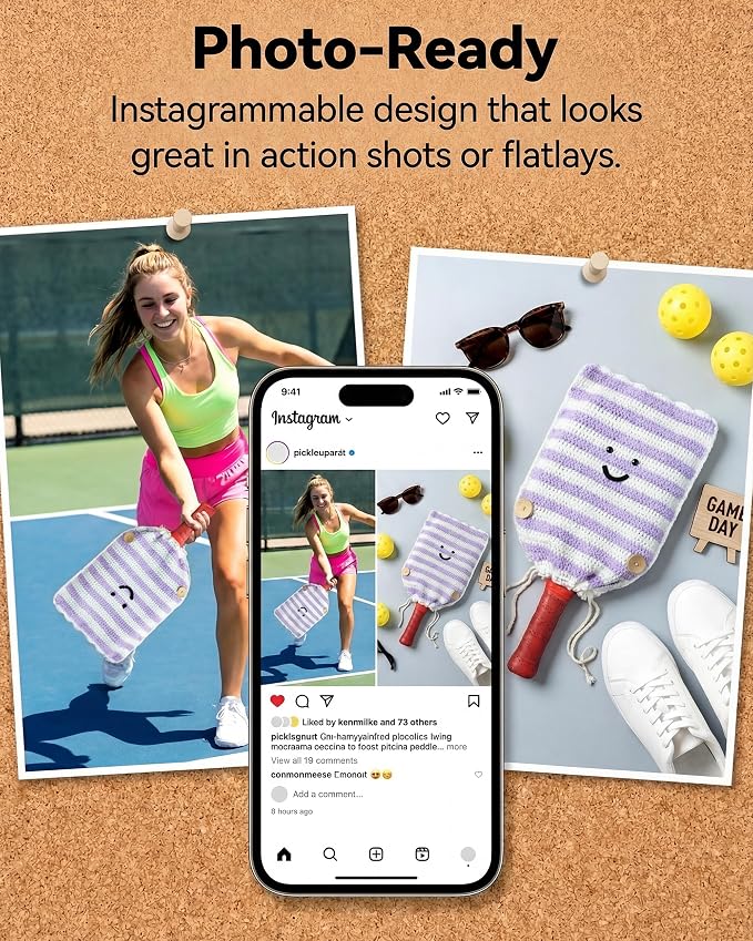 Crochet Pickleball Paddle Cover Gift - Handmade Case for Women&Men - Cute Accessories with Prensent Bag - Ready to Wrap for Players, Friends & Family, Thoughtful Holiday Crochet Set