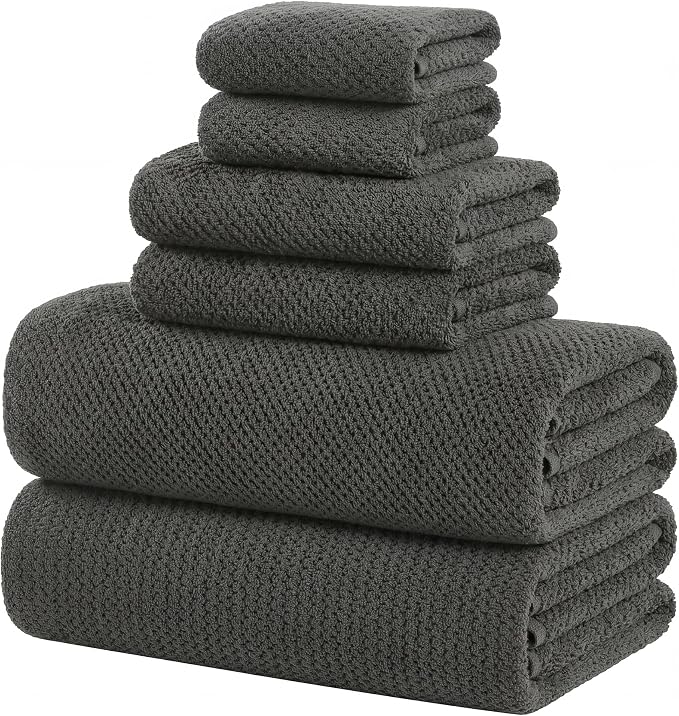 Extra Large Bath Sheets Set 6-Piece, 2 Bath Towels 40x80 Inches, 2 Hand Towels, 2 Washcloths, Soft Absorbent Quick Dry Microfiber Towels for Bathroom Beach Pool Gym Spa, Charcoal Gray