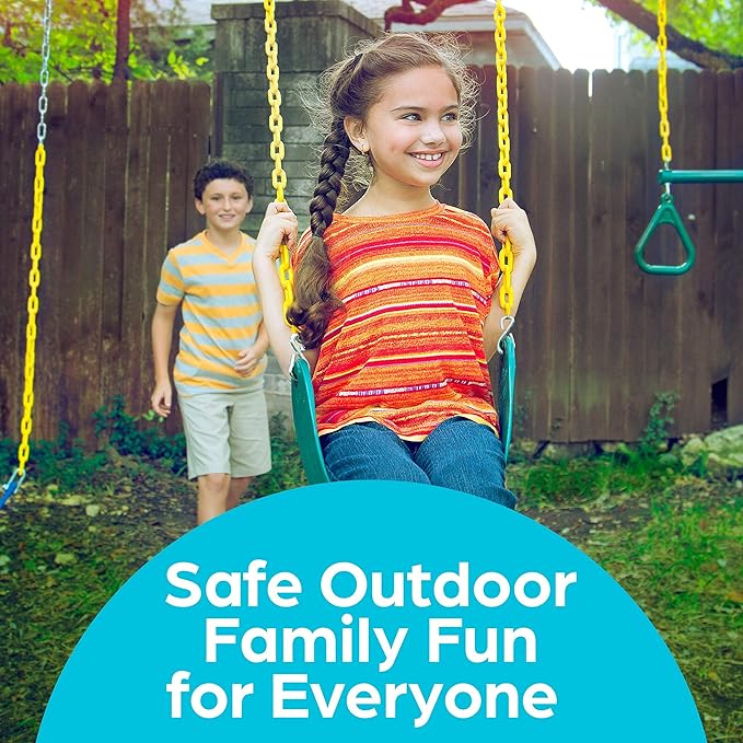 Jungle Gym Kingdom Swing for Outdoor Swing Set - Swing Seat Replacement Kit with Heavy Duty Chains - Backyard Swingset Playground Accessories for Kids - Green, 1 Pack
