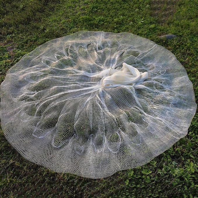Lawaia Traditional Fishing Cast Net Multifilament Line Landing Net with Steel Pendant Weight Hand Throwing Fish Net White Nylon Small Mesh