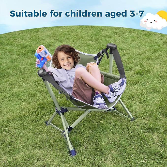 Kids Hammock Chair,Adjustable Kids Camping Chair,Folding Chair with Stand,Portable Hammock Chair for Camping, Travelling and Patio,Green,Supports 135 LBS
