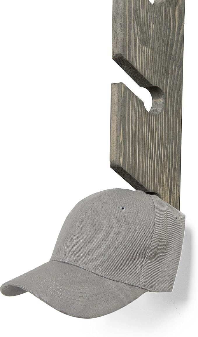 MyGift 2 Pcs Wooden Hat Rack Wall Mounted, Baseball Caps Holder Hanger, Vetical Hat Organizer, 30 Inch, 6x2 Slots, Vintage Gray