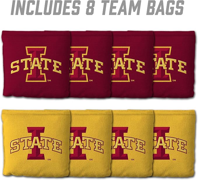 YouTheFan Officially-Licensed NCAA Set of 8 Cornhole Bags - All Weather Dual Sided Slide & Stop - Regulation Size with Carry case