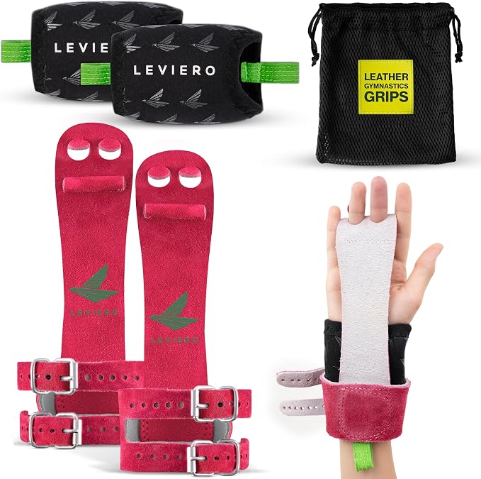 Gymnastics Grips Set Narrow Squeeze, Grips for Gymnastics Girls, Dowel Grips with Soft Leather, Double Buckle Wrist Closure, and Adjustable Finger Holes, for All Ages