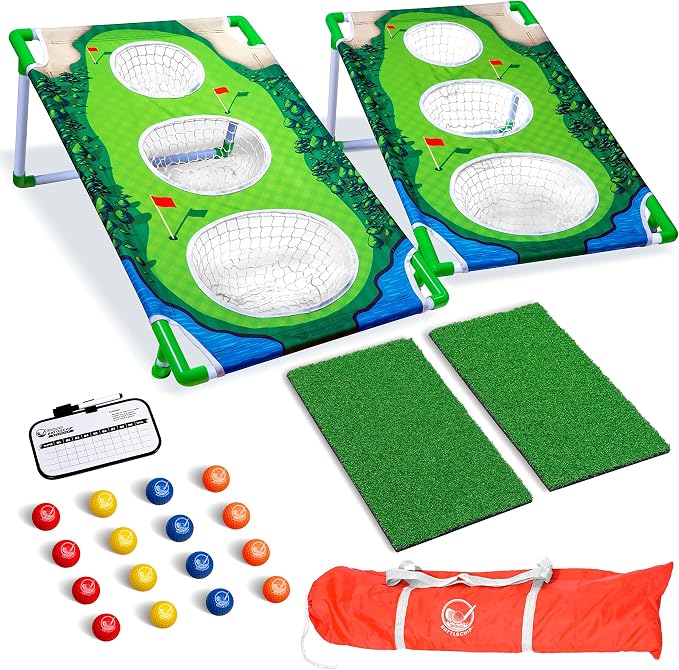 GoSports BattleChip Backyard Golf Cornhole Games – Includes Targets, Chipping Mats, Foam Golf Balls, Scorecard and Carry Case