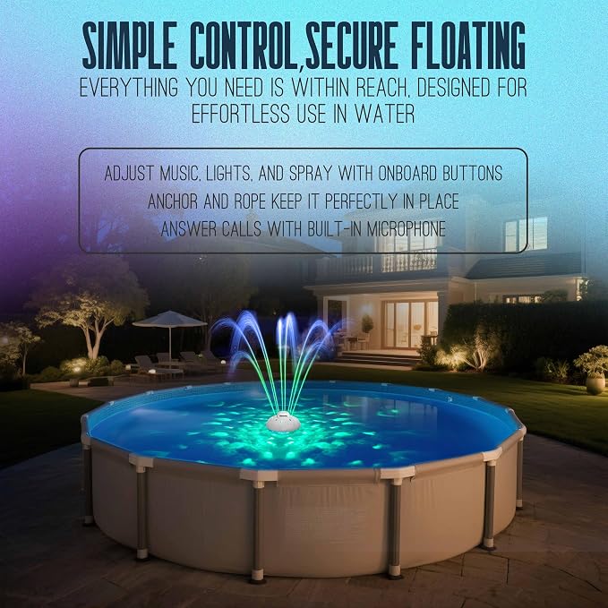 Floating Pool Speaker with Fountain & RGB Lights, 3-in-1 Bluetooth 5.4 Waterproof Speaker, IP68 Shower Speaker,Inflatable Hot Tub Accessories,10000mAh Battery,24H Playtime,Loud Stereo Outdoor Speaker