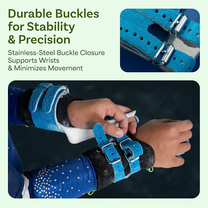 Gymnastics Grips Set, Grips for Gymnastics Girls, Dowel Grips with Soft Leather, Double Buckle Wrist Closure, and Adjustable Finger Holes, for All Ages