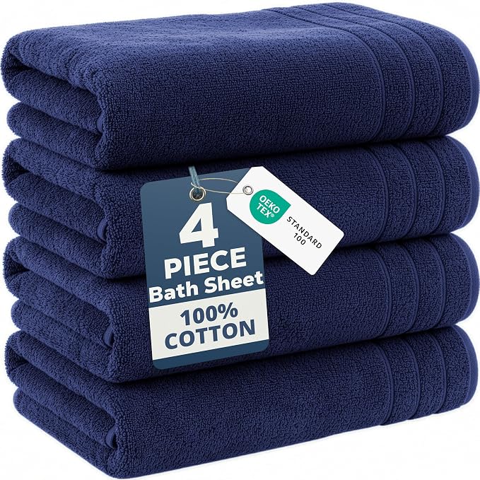 Casa Platino Oversized Bath Sheet Towels, 4 Pack Bath Sheet(36"x 72"), 100% Ring Spun Cotton Bath Sheets, Highly Absorbent Bath Sheet Towels, Quick Dry Bath Towels, Luxury Bath Sheet - Navy