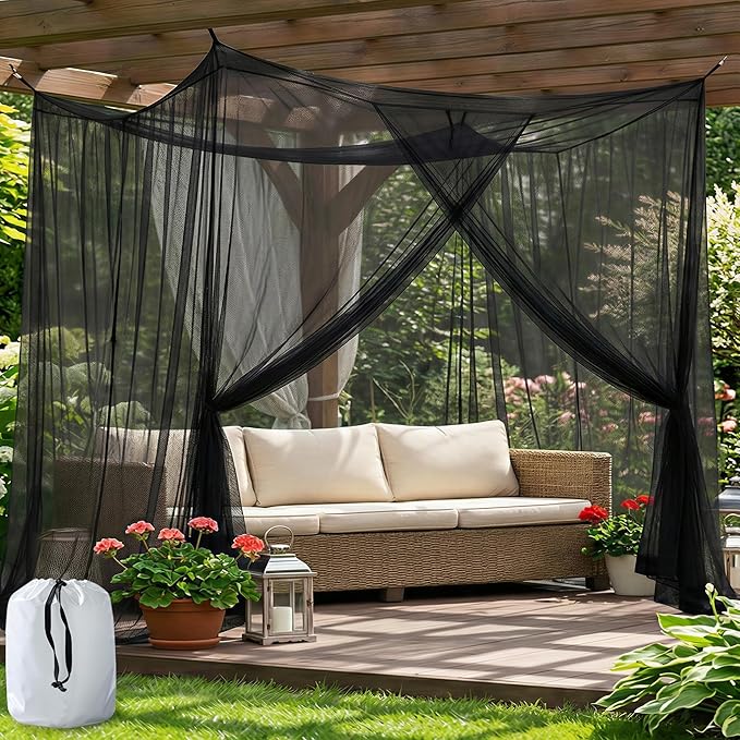 Camping Mosquito Net 10'x10' Ultra Large Black Outdoor | One-opening 118"x118"x77", Bottom Fixing Strap, Insect Netting Mesh, w/ Carrying Bag for Camping, Picnic, Patio, Trips
