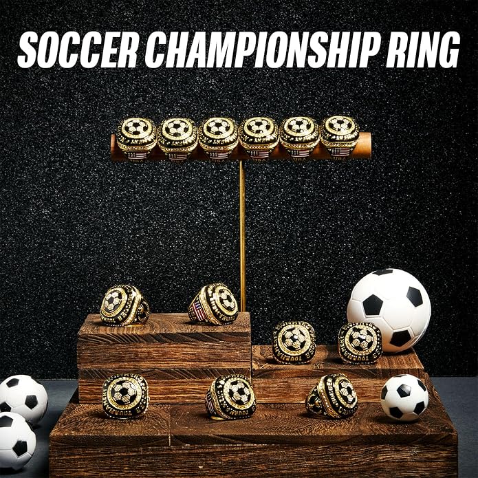 Misdary Soccer Baseball Basketball Championship Rings with Holder Most Valuable Player Trophy Gold Ring Award Gift Team Prize for Football Tournament Winner