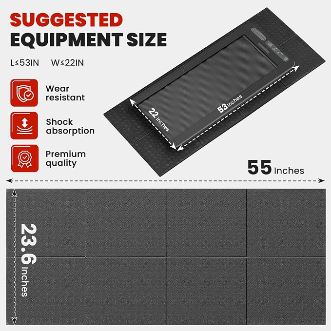 Non-Slip Walking Pad Treadmill Mat for Carpet Floors,55x24 Hardwood Floor Protection, Mats for Under Walking pad/Treadmill/Bike/Exercise Equipment on Carpets, Noise Shock Absorption, Stationary