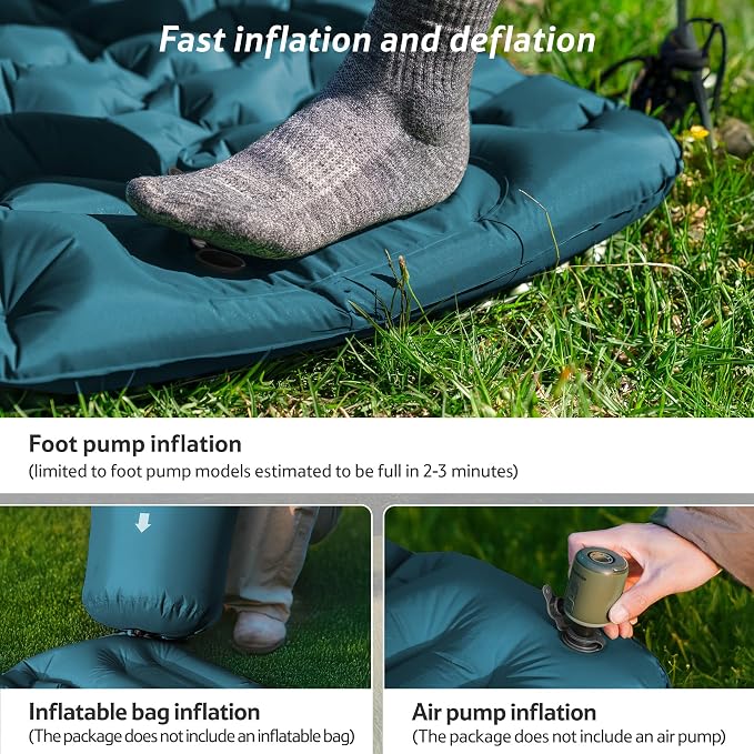 Naturehike Double Camping Sleeping Pad, Ultralight Inflatable Sleeping Mat with Pillow, Built-in Foot Pump, 3.74 Inch Lightweight Air Mattress for Camping, Backpacking, Hiking, Traveling