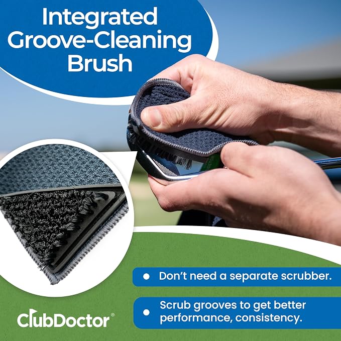 Scrub Doctor Golf Towel (Black) - Built-in Club Scrub Brush and Magnet - Clean Grooves - Magnetic for Strong Hold to Golf Carts or Clubs - Thick Premium Waffle Microfiber