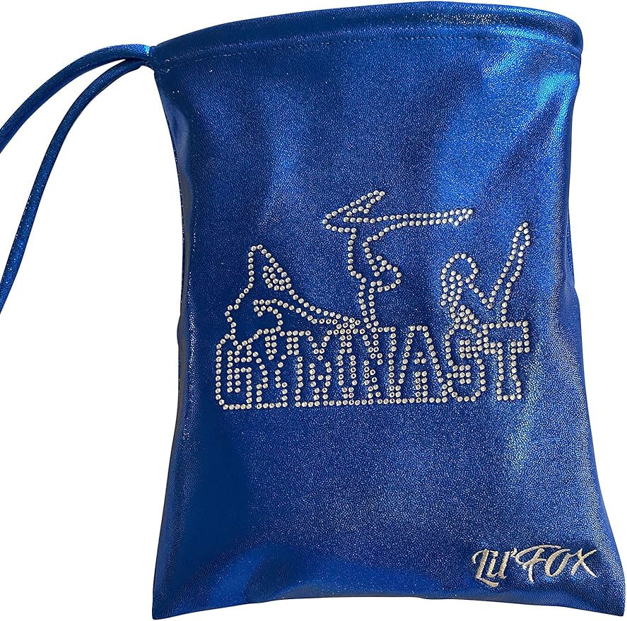 LIL'FOX 8"x10" Drawstring Gymnastics SMALL GRIP BAG 26x20cm - Lightweight Bag for Personal Equipment - Shiny Foil Rhinestones