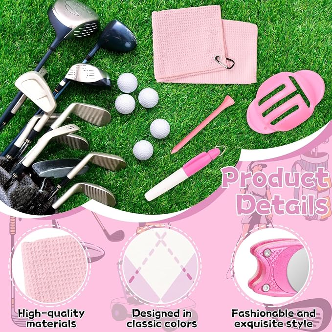 Golf Accessories Kit Golf Club Cleaning Kit Club Groove Cleaner Brush Divot Repair Tool Golf Towel with Clip Ball Bag with Hook Ball Alignment Kit Marking Pen Golf Gift Set Women
