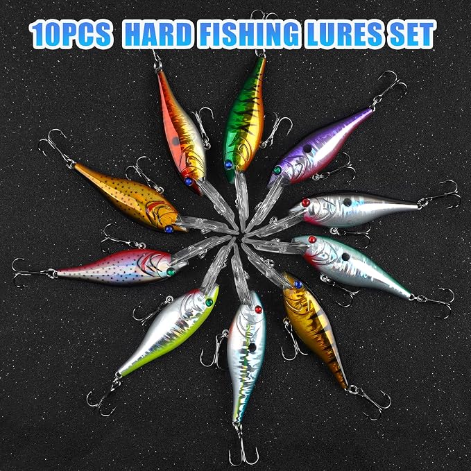 Fishing Lures Kit Crankbait Minnow Hard Bait Set Deep Diving Jerkbait Swimbait Popper Pencil Walleye Lures Artificial Fishing Bait for Bass Trout Redfish Saltwater Freshwater Fishing Lure