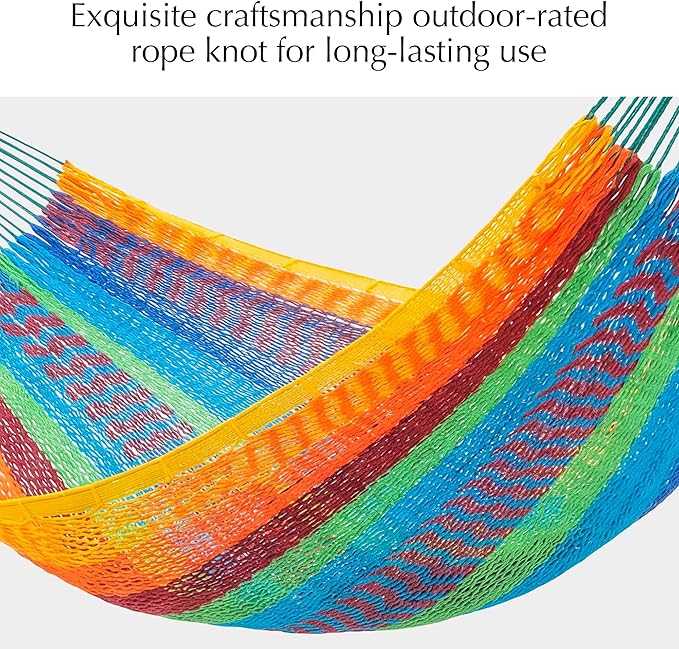 PNAEUT Handwoven Mayan Hammocks for Outside, Handwoven Thick Soft Rope Double Hammocks for Outdoor Indoor, Max 600 lbs Capacity, Tree Straps, Carabiners & Carrying Bag Included (Tropical, X-Large)