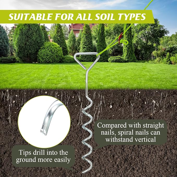 Sintuff 12 Set Tree Stakes and Supports Kit for Anti Hurricane Leaning Trees Straightening Heavy Duty 15. 75" Spiral Tree Stake with 13. 12 ft Ropes and 15. 75'' Support Straps (Bright Green)