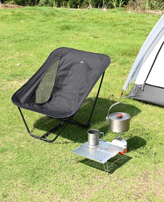 iClimb Low Ultralight Compact Camping Folding Chair with Side Pocket and Carry Bag (Black)