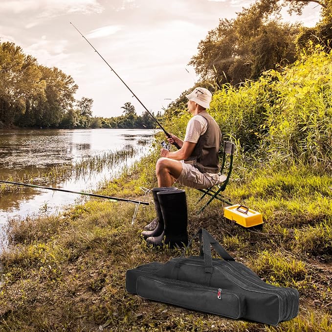 Fishing Rod Case Three Layers Fishing Rod Bag Oxford Portable Folding Fishing Pole Bag Outdoor Waterproof Tackle Storage Travel Bags Carry Organizer for Fishing Camping Hiking