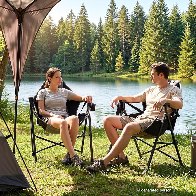 Hammock Camping Chair with Adjustable Backrest, 400lbs Heavy Duty Portable Swing Chair Outdoor with Headrest and Cup Holder, Foldable Camping Chair for Camping, Travelling, Patio, Lawn, Black