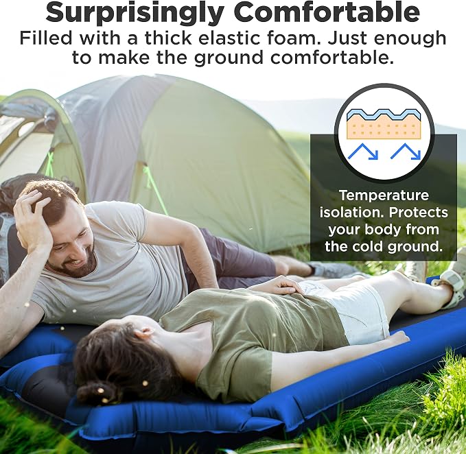 IFORREST Camping Pad with Armrest & Pillow - Self-Inflating Air Mattress, Rollover Protection, Ultra-Comfortable Mat, Lightweight for Tent, Cot, Backpacking(L/XL)