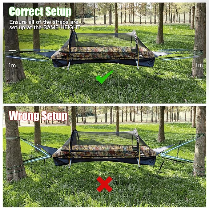 Night Cat Upgraded Flat Lay Hammock Tent Combo with Sleeping Pad Non Rolling for 1 Person Adults 330LBS 87x28x19in