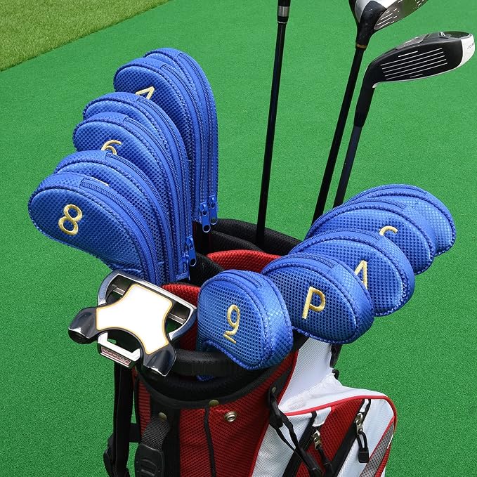11pcs/Set Golf Club Sock Iron Head Covers Headcover with No. on Both Sides Suitable for Right and Left Handed Golfer Zipper Closure
