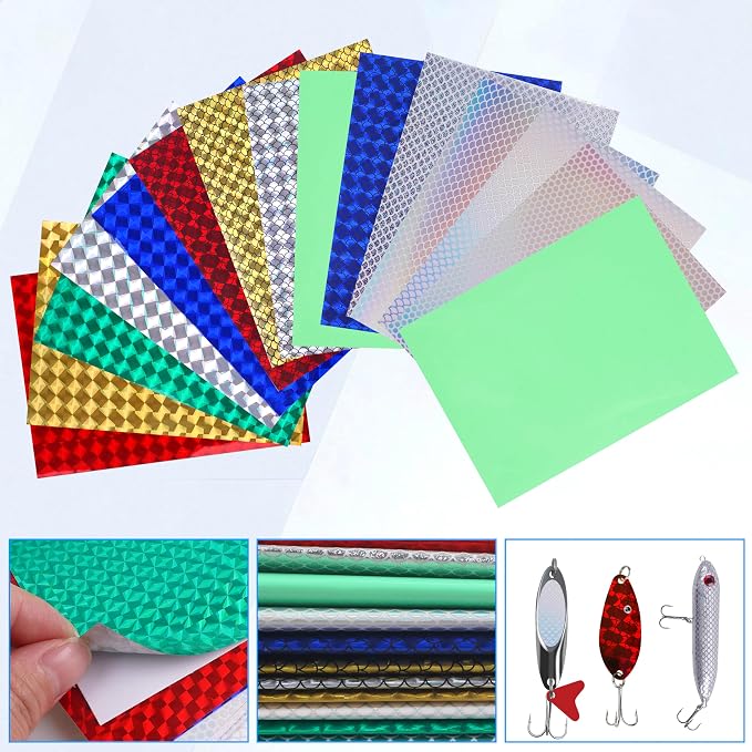 Fishing Lure Tape Stickers,15/30pcs Reflective Fish Scales Lures Bait Sticker Holographic Adhesive Film Flash Lure Tape for DIY Fishing Lures Making Accessories Crafts Tool