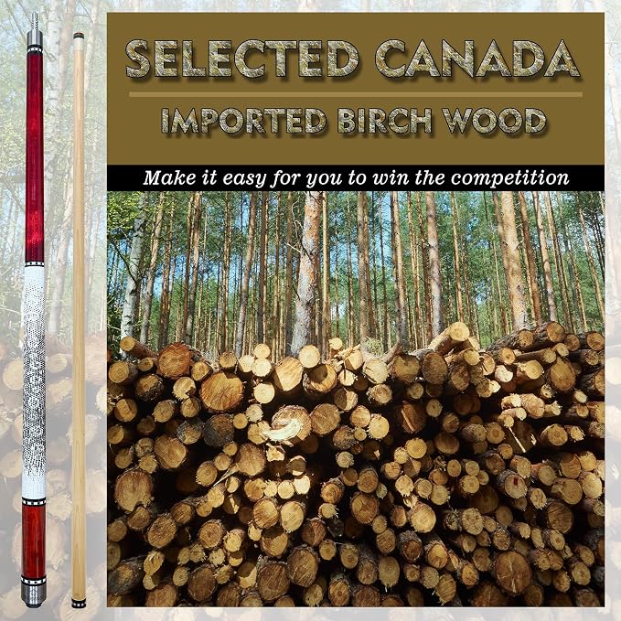 HomeSeason 58in Pool Cue Stick Canadian Maple Wood 13mm Tip - 18oz Perfect for Precision Play, Low Deflection Pool Cue for Enhanced Accuracy