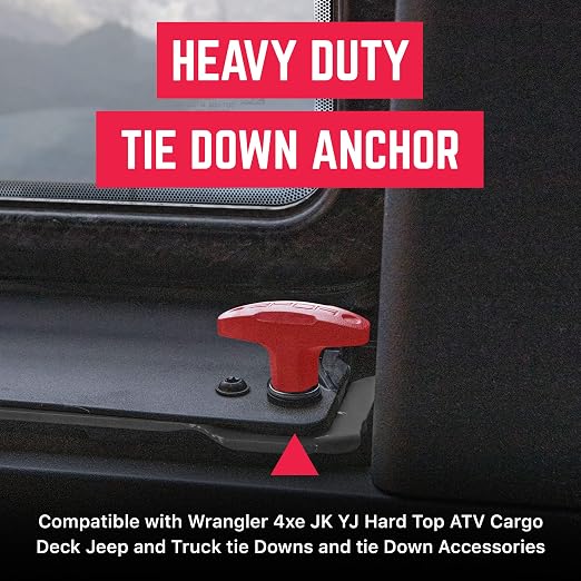GP Anchor Quick-Release Tie Down Anchor Thumbscrew Bolts Set w/Screw Nuts for Fast Jeep Top Removal Lift, Easy-to-Install Truck Tie Downs, Jeep Wrangler Accessories for 4xe, JL, TJ & YJ, Red, 2 Packs