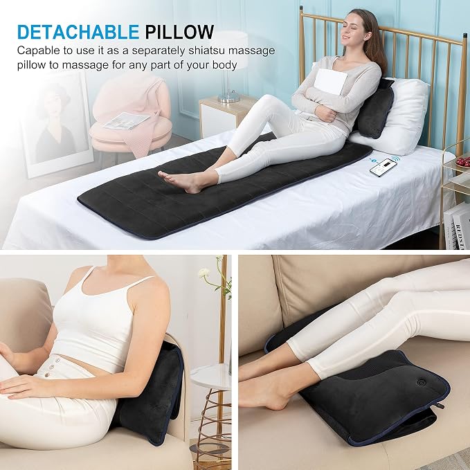 COMFIER Full Body Massage Mat with Heat & Vibration - 10 Motors, App Control, Movable Shiatsu Neck Pillow & 4 Heating Pads for Neck, Shoulders, Back, Black