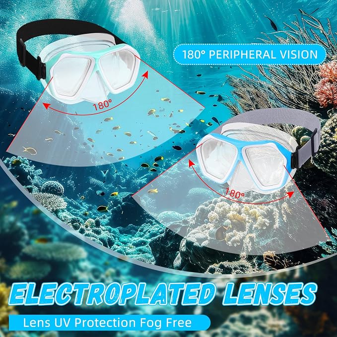 Fabbay 6 Pcs Adult Youth Swim Goggles with Nose Cover Elastic Strap Anti Fog Waterproof Snorkel Wide View Diving Swim Mask