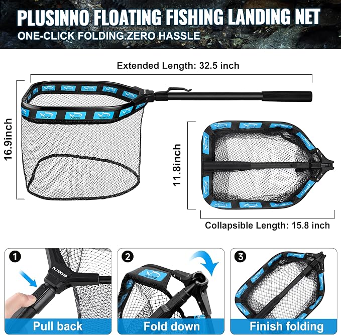 PLUSINNO Fishing Gear,Fsihing Backpack with Floating Fishing Net,Tackle Boxes,Waterproof Fishing Tackle Bag,Fishing Gifts for Men